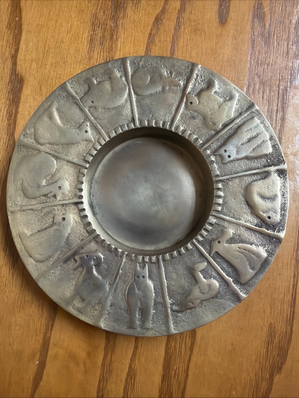 Vintage Brass Chinese Zodiac Trinket Tray Astrology Ashtray Candle Holder 6”
